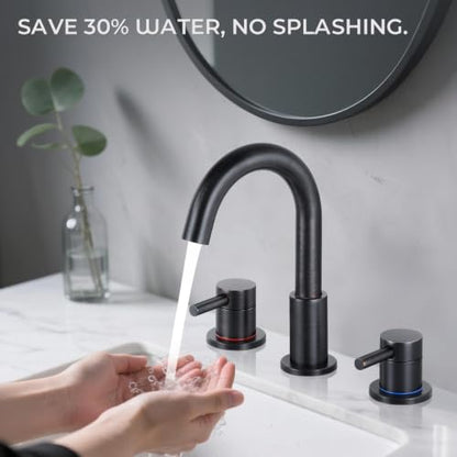 2-Handle Widespread Bathroom Sink Faucet 3 Hole, Oil Rubbed Bronze | Lead-free stainless steel, pop-up drain, Detachable faucet aerator, 360°swivel, for RV & vanity sink 3-hole mount - color: 1-Oil Rubbed Bronze, style: 8 Inch Widespread