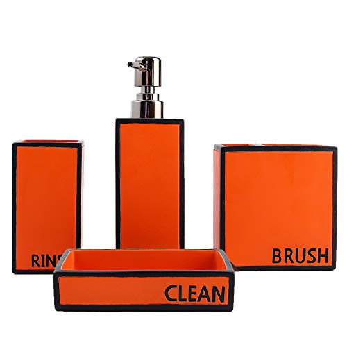 Hymmah Bathroom Accessories Set,Toothbrush Holder,Farmhouse Bathroom Decor,4 Pcs Resin Gift Set Apartment Necessities, Contain Toothbrush Cup,Soap Dispenser,Soap Dish,Tumbler Orange - color: Simple Orange