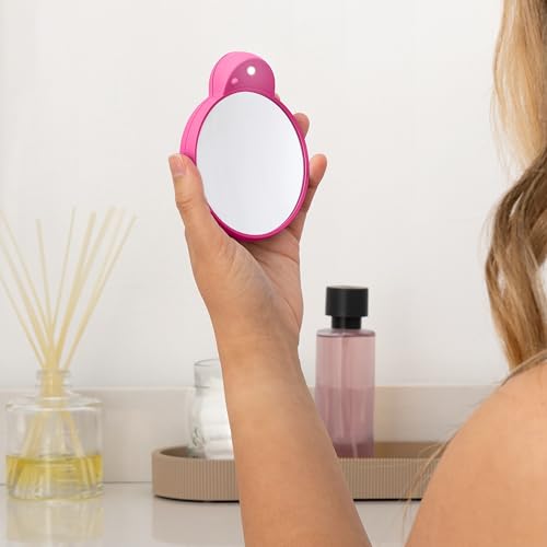 Compact Mirror with Light & Magnification, Retractable Suction Cups by Zadro - color: Pink