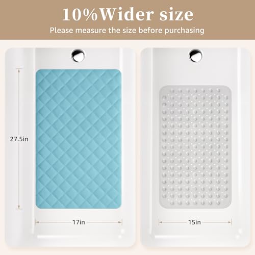 Yolife Bathtub Shower Mat Non Slip, Natural Rubber Bath Tub Floor Liner Mats with Strong Suction Cups for Inside Shower Bathroom, Machine Washable, Soft on Feet, 27.5 x 17 Inch, Blue - color: Blue