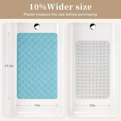 Yolife Bathtub Shower Mat Non Slip, Natural Rubber Bath Tub Floor Liner Mats with Strong Suction Cups for Inside Shower Bathroom, Machine Washable, Soft on Feet, 27.5 x 17 Inch, Blue - color: Blue