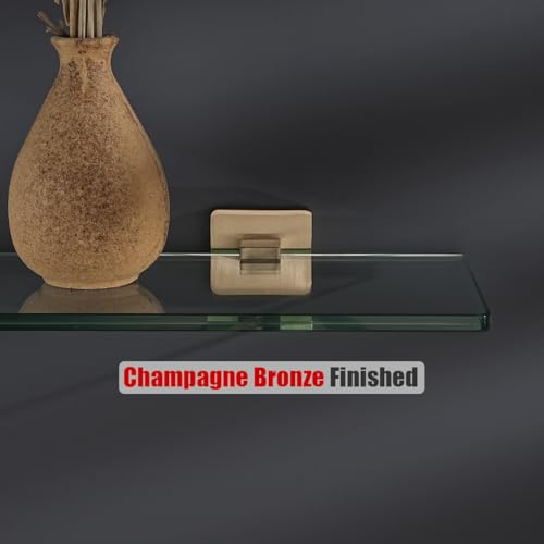 JQK Bathroom Glass Shelf, Floating Tempered Glass Shower Storage 16 by 5 inches, 304 Stainless Steel Champagne Bronze Wall Mount, TGS201L16-CB - color: Champagne Bronze, size: 16 Inch
