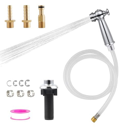 Universal Kitchen Sink Side Sprayer Head with Hose/Holder/Adapters, Chrome | Sink Faucet Sprayer Attachment Compatible with Moen/Delta, Side Sprayer Head with Quick Connector, NSF/ANSI/CAN 372 Certified - color: Chrome Finished, style: One-Thumb Press