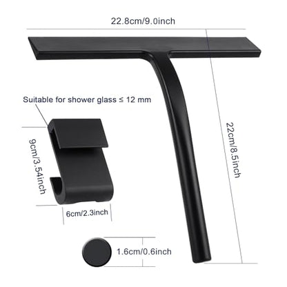 Silicone Shower Squeegee, Black, 9 inch | All-Purpose, For Shower Glass Door, With Hook, Household Cleaner Tool - size: 9 inch(1 hook)