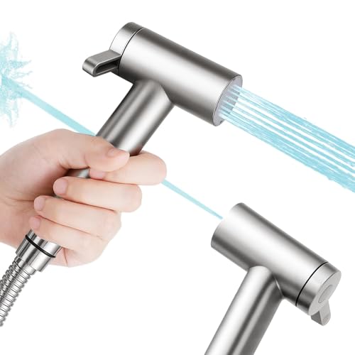 Handheld Bidet Sprayer for Toilet, Adjustable Water Pressure Control Rotary Switch with Bidet Hose, Exclusive Single Nozzle High Pressure Mode for Cleaning Stubborn Stains, Brushed Nickel - color: Brushed Nickel