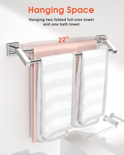 Alise Double Towel Bar,24" Double Towel Racks for Bathroom,Polished Chrome | Quick Drying Bathroom Towel Holder, SUS304 Stainless Steel Towel Hanger Wall Mounted, Useable Length 22.7" - color: Polished Chrome, size: 24-Inch (2-Bars)