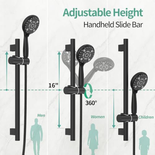 SR SUN RISE Matte Black Shower Faucet Set - 10 Inch Rain Shower Head with Adjustable Slide Bar Combo Set - Wall Mounted Rain Shower System Bathroom (Valve and Trim Kit Included) - color: Matte Black