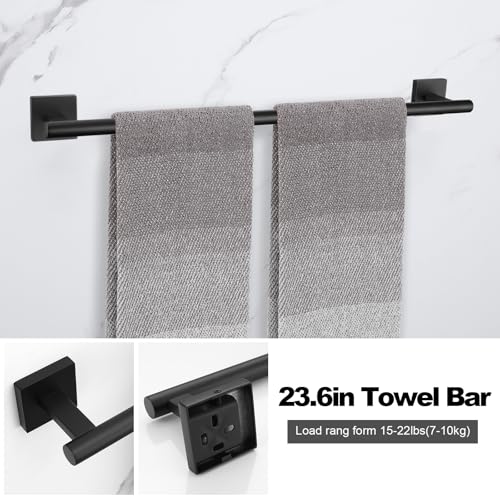 Matte Black Towel Bar Set, 5 Pieces Double Dase Toilet Paper Holder Bathroom Hardware Set, 23.6 Inch Stainless Steel Towel Racks for Bathroom Wall Mounted - color: Matte Black, size: 5pieces C