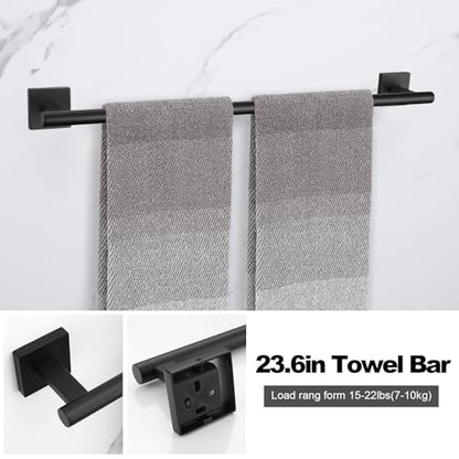 Matte Black Towel Bar Set, 5 Pieces Double Dase Toilet Paper Holder Bathroom Hardware Set, 23.6 Inch Stainless Steel Towel Racks for Bathroom Wall Mounted - color: Matte Black, size: 5pieces C