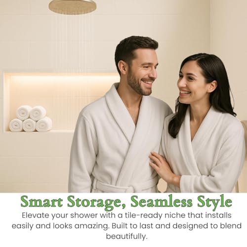 Shower Niche Insert Tile Ready with LED Light, 14x22 Inches – Recessed Wall Niche Insert for Shower Walls – Prefab Bathroom Shelf with Light Bar – Easy Tile Installation, Soft Warm Hue, Rectangle - size: 14x22