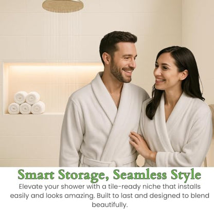 Shower Niche Insert Tile Ready with LED Light, 14x22 Inches – Recessed Wall Niche Insert for Shower Walls – Prefab Bathroom Shelf with Light Bar – Easy Tile Installation, Soft Warm Hue, Rectangle - size: 14x22
