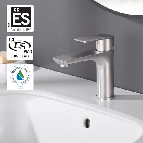 SUMERAIN Brushed Nickel Bathroom Sink Faucet Washbasin Faucet 304 Stainless Steel Single Hole Single Lever Handle | Unique Flow Pattern, Water-saving, Lead-Free, with Faucet Supply Lines, Easy DIY Install - color: Brushed Nickel