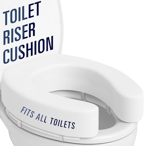 Vive Toilet Seat Riser Cushion for Seniors - Fits All Toilet Seats | Raised Toilet Seat with High-Density Foam for Elongated & Standard - Cushioned & Padded - Elevated Medical Handicap Lifter - color: White Dense Riser, size: 4” Height