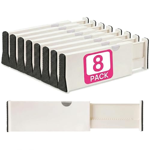 8 Drawer Organizer and Dividers, Organize Silverware and Utensils in Home Kitchen, Divider for Clothes in Bedroom Dresser, Designed to Not Snag Underwear and Bra Fabrics, Bathroom Storage Organizers - size: 4" Tall, 11"-17" Long, 8 Pack