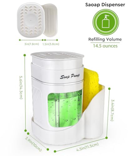 Kitchen Dish Soap Dispenser with Sponge Holder, 3-in-1 Countertop Dishwashing Soap Pump Dispenser Set for Kitchen Sink, Useful Kitchen Gadgets - White - color: White