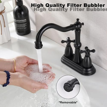 Matte Black Antique Bathroom Faucet, 4 Inch Centerset | Stainless Steel, Lavatory Faucet, Pop Up Drain, 4 inch Centerset - color: Matte Black
