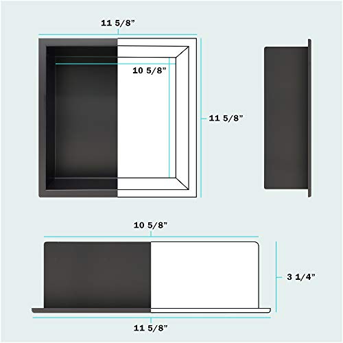 Shower Niche Stainless Steel In-wall Model 12" X 12" Recessed Shelf Ready For Tile - Color Mate Black - Modern and Elegant Design - Easy to Install - Lightweight - Leak Proof Product - color: Black