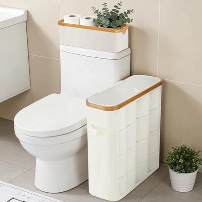 Livole Toilet Paper Storage Basket with Lid & Toilet Tank Basket | Free Standing, Large Capacity for 20 Regular Rolls or 15 Mega Rolls, Dual Handles, Clear Side Window, Bathroom, Beige - color: Beige