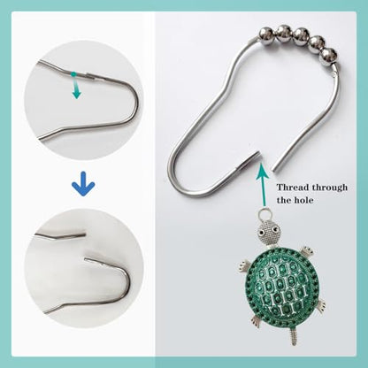 Teal Sea Turtles Shower Curtain Hooks Stainless Steel Decorative Shower Curtain Rings for Ocean Beach Bath Rust-Resistant Shower Hooks for Shower Curtain or Liner Pack of 12 (Teal Turtle) - size: Teal turtle