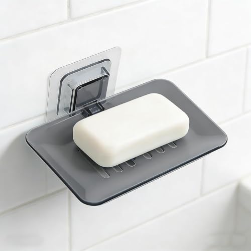 Wall Mounted Hollow Design, Waterproof Soap Stand Holder with Adhesive Sticker No-Drilling Soap Holder Ideal for Kitchen, Bathroom (Black, 13.5x8.7cm) - color: Black