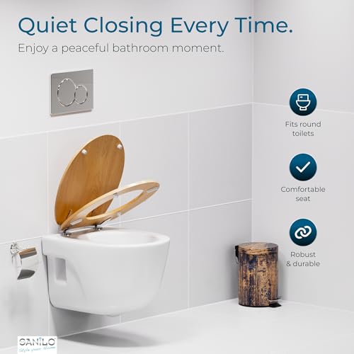 SANILO Wooden Toilet Seat with Soft Close [ROUND] - Decorative, Quiet & Slow Close Molded Wood Seat - With Strong Bumpers & Hinges - Adjustable Fit – Wood - color: Wood