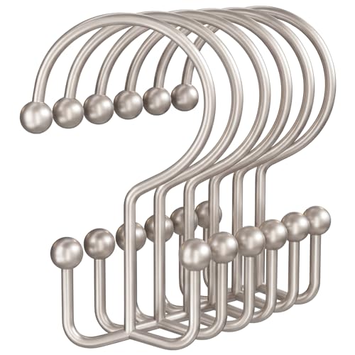 OEH Shower Curtain Hooks, Metal Shower Curtain Rings, Decorative Shower Curtain Hooks Rust Proof, Double Shower Rings for Curtain, Easy Install Shower Hooks for Shower Curtain (Matte Nickel, 12 Pack) - color: Matte Nickel, size: 12 Pack