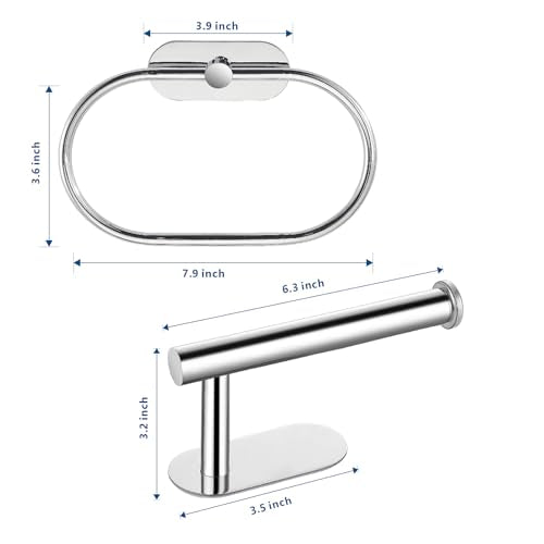 Toilet Paper Holder/Towel Ring Self Adhesive, Eolax No Drilling Chrome Bathroom Hardware Accessories, Stainless Steel Sticky Toilet Roll Hanger and Hand Towel Holder, 2 Pieces - color: Chrome