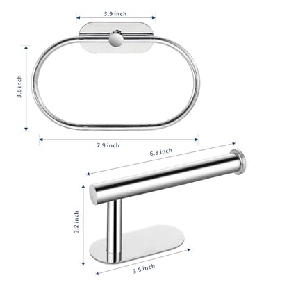 Toilet Paper Holder/Towel Ring Self Adhesive, Eolax No Drilling Chrome Bathroom Hardware Accessories, Stainless Steel Sticky Toilet Roll Hanger and Hand Towel Holder, 2 Pieces - color: Chrome