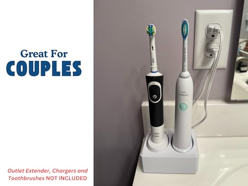 2 Slot Family Electric Toothbrush Charger Holder and Bathroom Organizer, for Select OralB and Philips Sonicare Tooth Brush Chargers (See Compatability Image), Countertop Stand or Wall-Mounted, White - size: 2 Openings