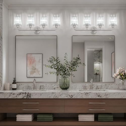 Brushed Nickel Vanity Lights 4-Light Crystal Bathroom Light Fixtures | Modern Bathroom Vanity Light E26 Wall Light over Mirror (Exclude Bulb) - color: Brushed Nickel, size: 4-Light