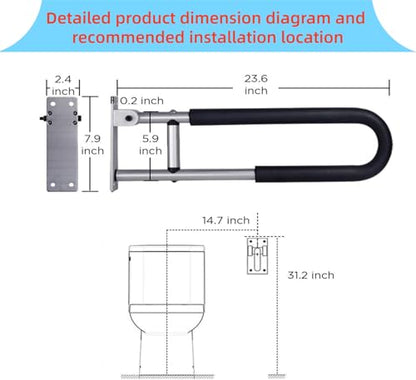 23.7 Inch Flip Up Toilet Handrail,Wall Mount Non-Slip Aluminum Alloy Support Armrest for Home,Hospital,Nursing Home & People with Limited Mobility,300Lbs Load Capacity - color: Silver