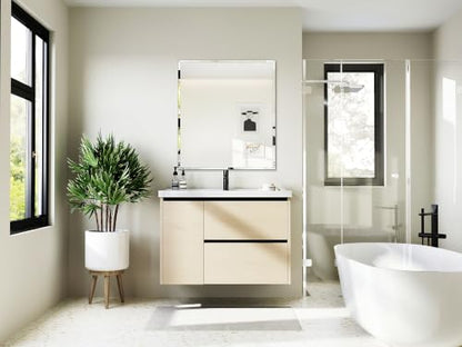 Frameless Bathroom Mirror, 32"x36" Beveled Bathroom Vanity Mirror | Wall Mount Mirrors for Bedroom Entryway Living Room Hangs Horizontally or Vertically - size: 36"L x 32"W