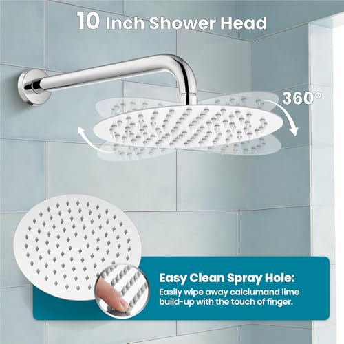 gotonovo Tub Shower Faucet Set with Valve,Polish Chrome,Straight Handheld | 10” Rain Shower Head with Handheld Trim Kit,Luxury Shower System with Tub Spout,All Metal,Bathroom Wall Mounted 3 Function - color: Chrome