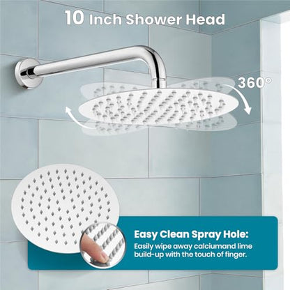 gotonovo Tub Shower Faucet Set with Valve,Polish Chrome,Straight Handheld | 10” Rain Shower Head with Handheld Trim Kit,Luxury Shower System with Tub Spout,All Metal,Bathroom Wall Mounted 3 Function - color: Chrome