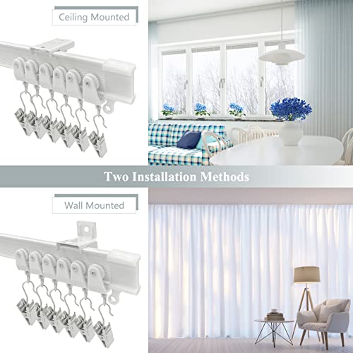 Ceiling Curtain Track Flexible Bendable Curtain Track Ceiling Wall Mount 14FT Curved Sliding Curtain Track Rail System Room Divider Ceiling Track for Curtains, Bay Window, RV - color: White, size: 14Ft