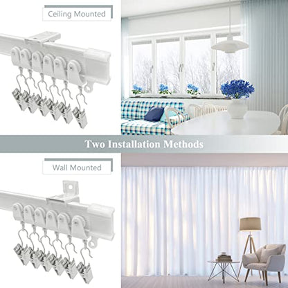Ceiling Curtain Track Flexible Bendable Curtain Track Ceiling Wall Mount 14FT Curved Sliding Curtain Track Rail System Room Divider Ceiling Track for Curtains, Bay Window, RV - color: White, size: 14Ft