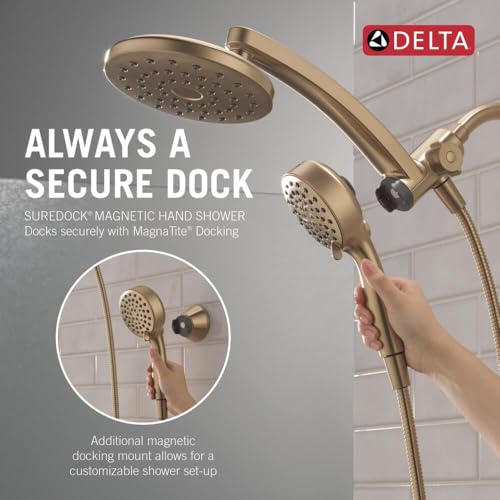 Delta 6-Setting PivotPro 3-in-1 Combination Shower Head with ProClean Spray, Brushed Gold Round Shower Head Rainfall with Handheld Spray, 1.75 GPM, Champagne Bronze 75649CZ - color: Champagne Bronze