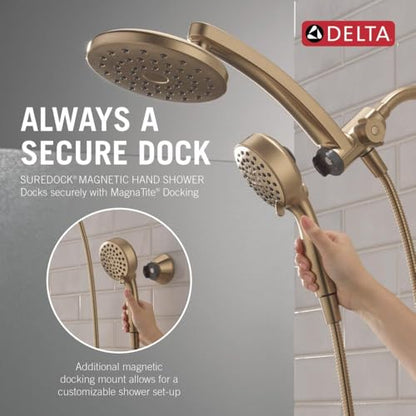 Delta 6-Setting PivotPro 3-in-1 Combination Shower Head with ProClean Spray, Brushed Gold Round Shower Head Rainfall with Handheld Spray, 1.75 GPM, Champagne Bronze 75649CZ - color: Champagne Bronze