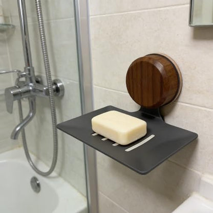 Self Draining Soap Dish with Suction Cup and Adhesive, Waterproof Wall Mounted Soap Holder, Drill-Free Sponge Tray for Shower Bathroom Kitchen (Black) - color: Black