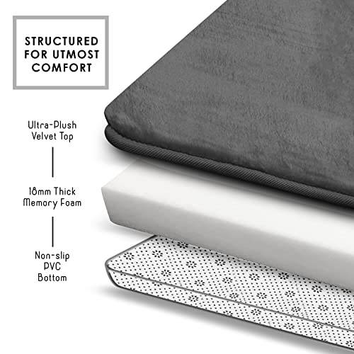Clara Clark 3 Piece Bathroom Rugs Bath Mat Set, Velvet Memory Foam Bath Mats for Bathroom - Non-Slip, PVC Backing Bath Rugs, Washable - Dries Quickly, Grey - color: Dark Grey