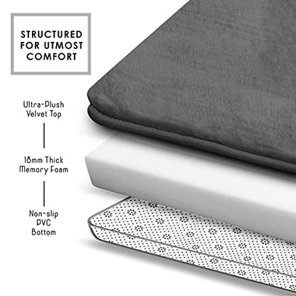 Clara Clark 3 Piece Bathroom Rugs Bath Mat Set, Velvet Memory Foam Bath Mats for Bathroom - Non-Slip, PVC Backing Bath Rugs, Washable - Dries Quickly, Grey - color: Dark Grey