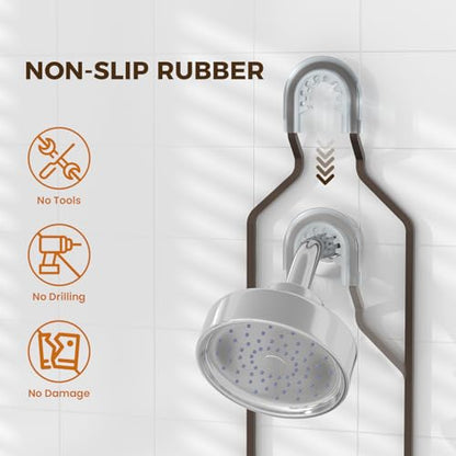 REINHARDT Split Shower Caddy Hanging for Handheld Showerheads, Bronze | Adjustable Shower Organizer, Rustproof, 16 Hooks, Soap Holder, 40lbs Capacity, Anti-Slip, Tool-Free, Bathroom Accessories - color: Bronze