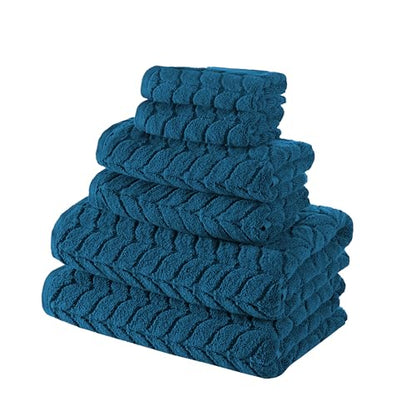 BAGNO MILANO Turkish Cotton Bath Towels, Hand Towels - Soft Plush Jacquard Collection - Highly Absorbent Towel Set (Petrol Blue, 6 pcs Towel Set) - color: Petrol Blue, size: 6 pcs Towel Set