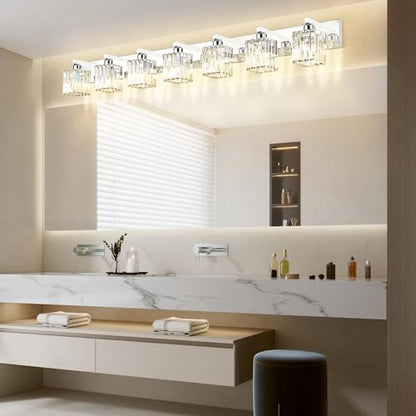 Aipsun Bathroom Vanity Light Fixtures Chrome Vanity Light for Bathroom Crystal Vanity Lighting Fixtures 7 Light (Exclude Bulb) - color: Chrome, size: 58 inch