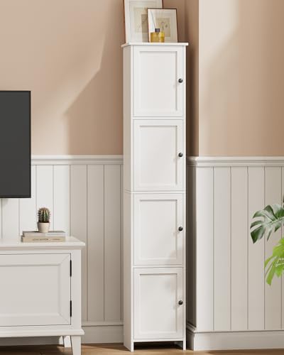 Slim Bathroom Storage Cabinet, Tall Narrow Bathroom Cabinet | Skinny Freestanding Floor Cabinet for Small Spaces, Bathroom, Living Room, 9.8"D x 11.8"W x 60.6"H, White
