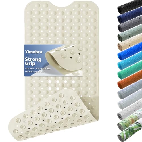 Yimobra Non Slip Bathtub Mat 40 x 16 Inch, Extra Long Shower Mat with Drain Holes, Machine Washable Baby Bath Mats, Strong Suction Cups for Bathroom Floor, Beige - color: Beige