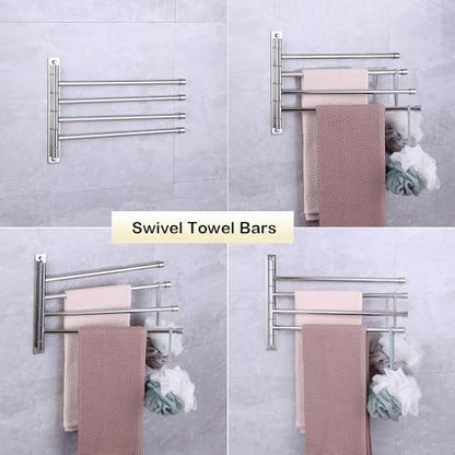Towel Holder Swing Out Towel Bar Stainless Steel Bathroom Hand Towel Rack 4-Bar Folding Arm Swivel Hanger Wall Mount Polished Finish - color: Polished