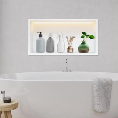 Shower Niche 25" x 13", Stainless Steel Bathroom Wall Niche, Recessed Wall Shelf with Lighting, Wall Cabinets for Bathroom Storage, White - color: White