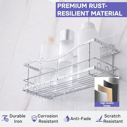 Iron Shower Caddies - Self Adhesive Bathroom Shelves for Showers - Wall Organizer Shampoo Holder Shelf - Peel and Stick On Caddy Bath Tub Rack - Pack of 2 Holders - Silver