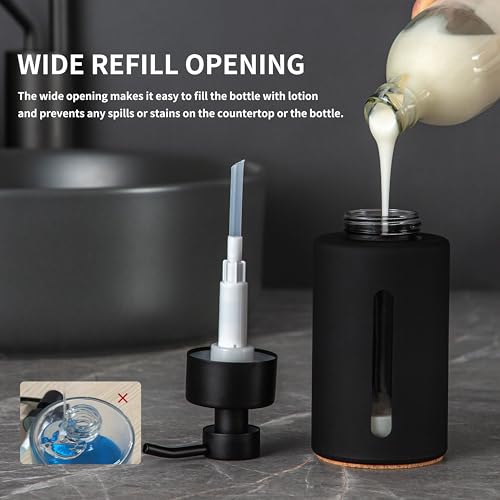 Enra Bathroom Soap Dispenser,12oz Glass Black Soap Dispenser Stainless Steel Liquid Pump,Refillable Hand Lotion Soap Dispenser for Bathroom Kitchen - color: Black